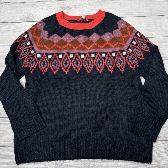 LOFT Outlet Sweaters - Loft Outlet Fair Isle Navy Coral Crew Neck Sweater Size XL‎ NWT